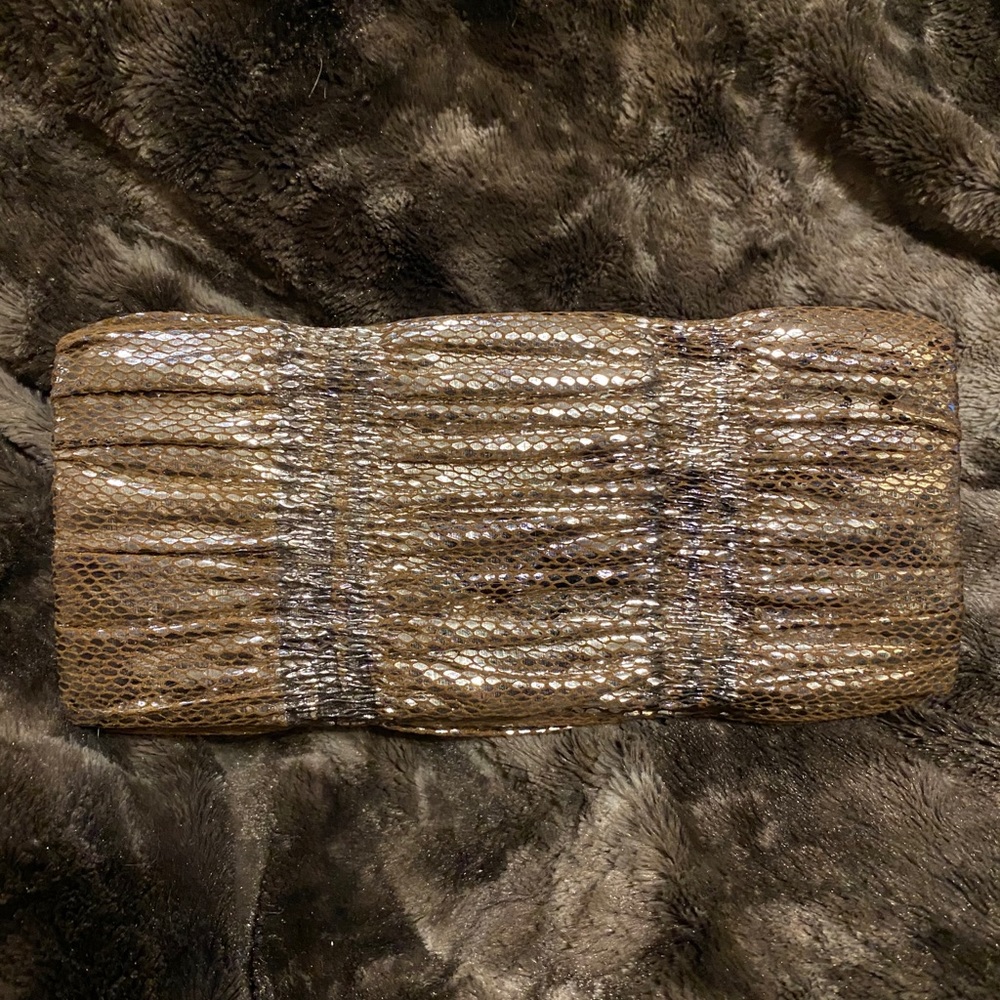 Ruched faux snakeskin evening bag clutch w/chain